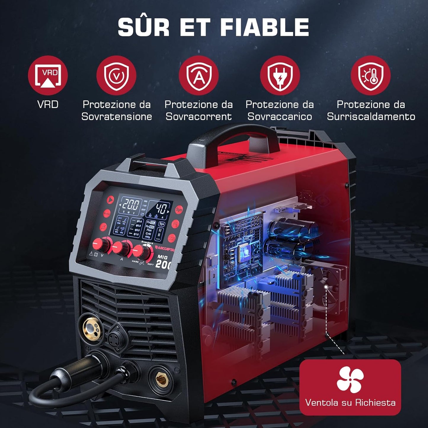ARCCAPTAIN poste soudure MIG MAG 6-en-1, 200A, TIG, sans gaz, multi-process