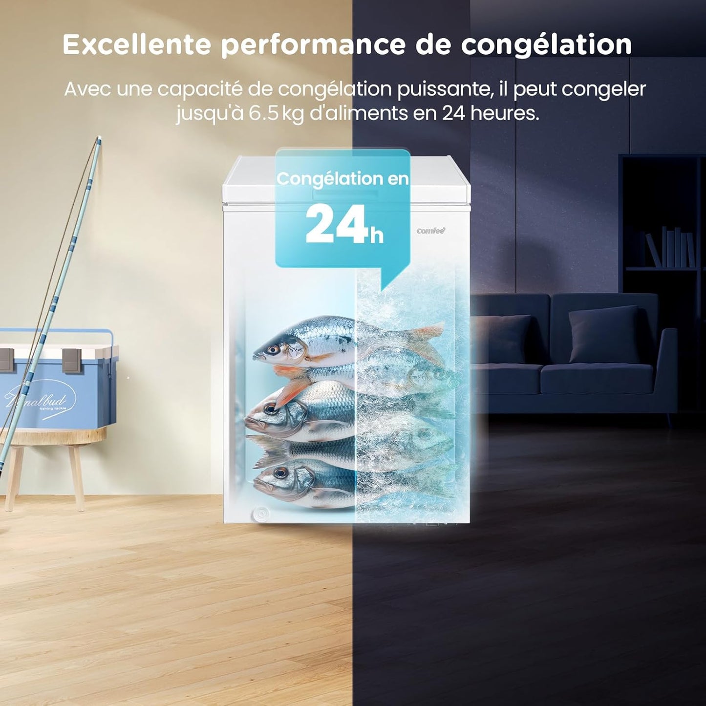 COMFEE' congélateur coffre 143L RCC146WH2EU, inverter, 4*, convertible, blanc