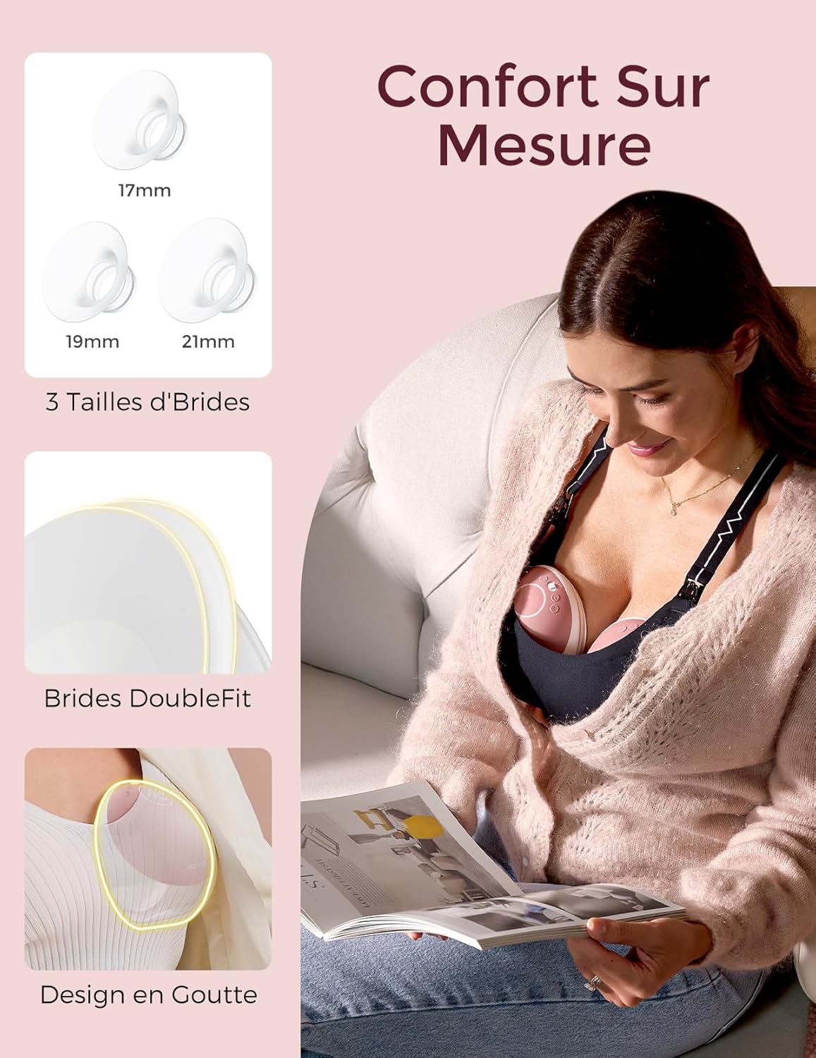 Momcozy M9 tire-lait électrique mains libres, 15 modes, app, double 24mm, rouge