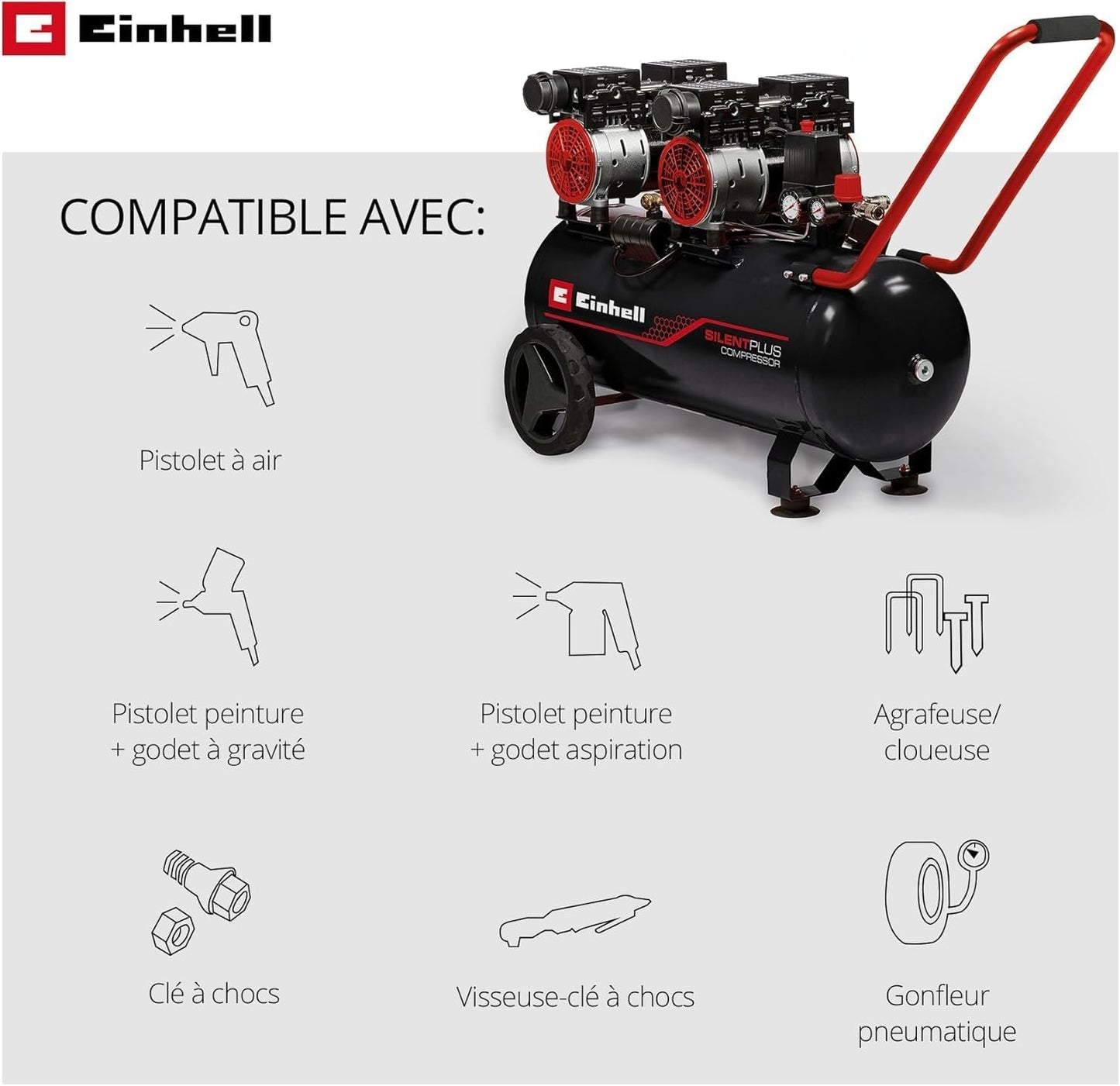 Einhell compresseur TE-AC 270/50 Silent Plus, 1500W, 8bar, 50L, 54dB