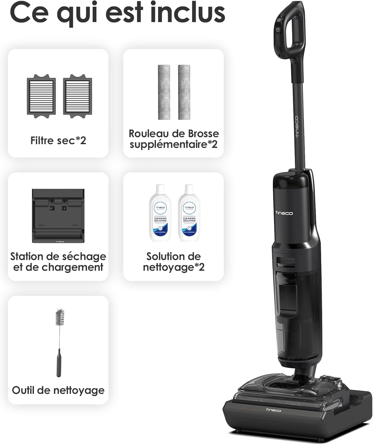 Tineco Floor One S7 Stretch aspirateur laveur, anti-emmêlage, 50min, auto-nettoyage
