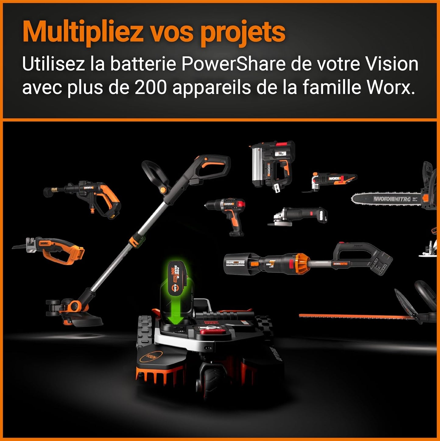 WORX Landroid Vision WR205E robot tondeuse 500m², IA, bordure, caméra