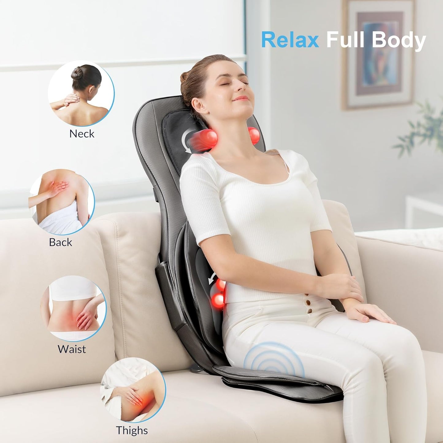 COMFIER siège massant Shiatsu dos & cou, 2D/3D, chaleur, compresse réglable