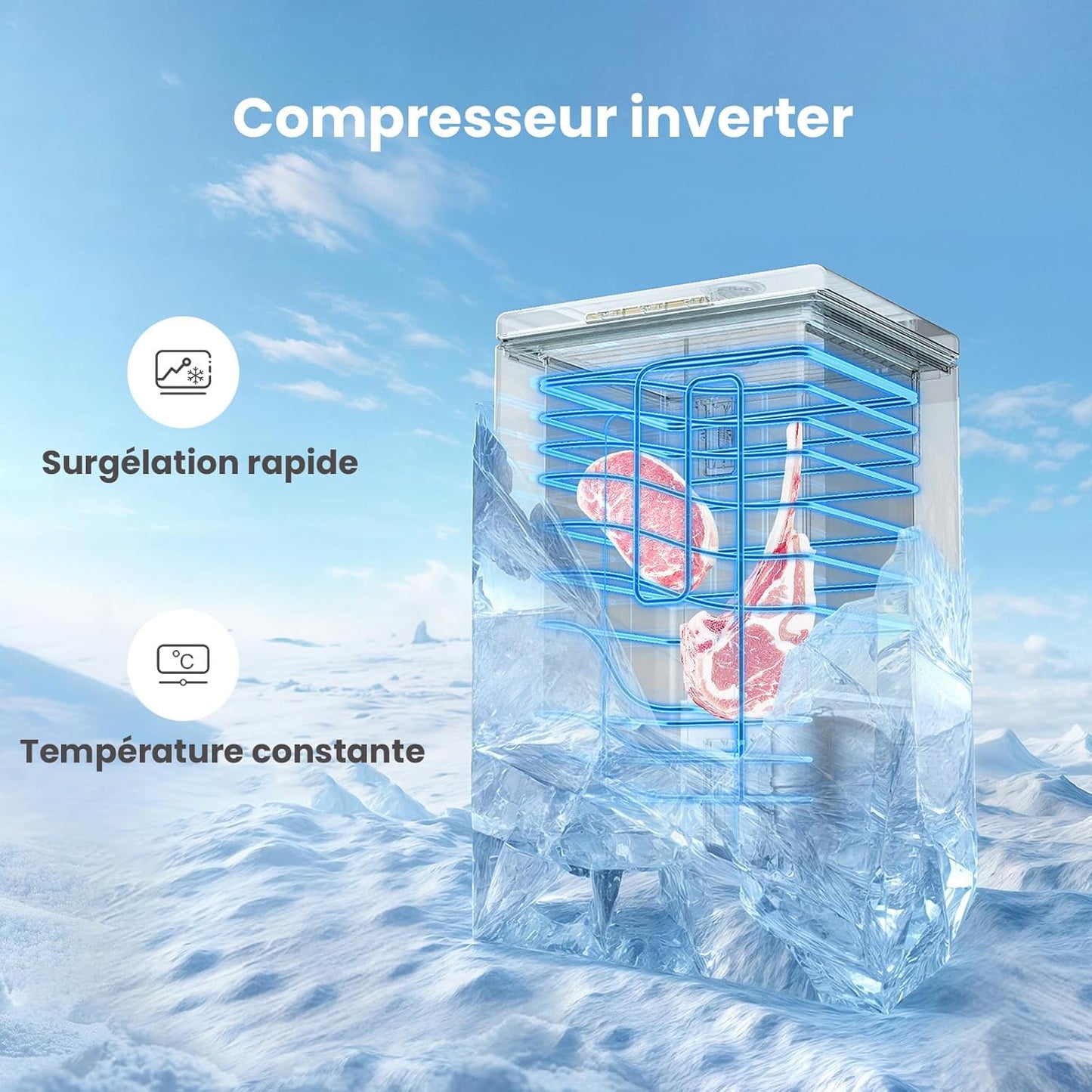 COMFEE' congélateur coffre 143L RCC146WH2EU, inverter, 4*, convertible, blanc
