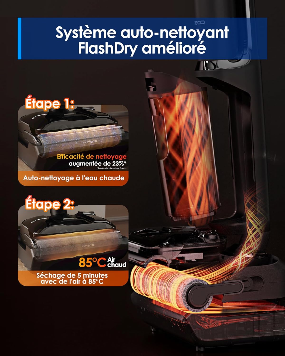 Tineco Floor One S7 Stretch aspirateur laveur, anti-emmêlage, 50min, auto-nettoyage