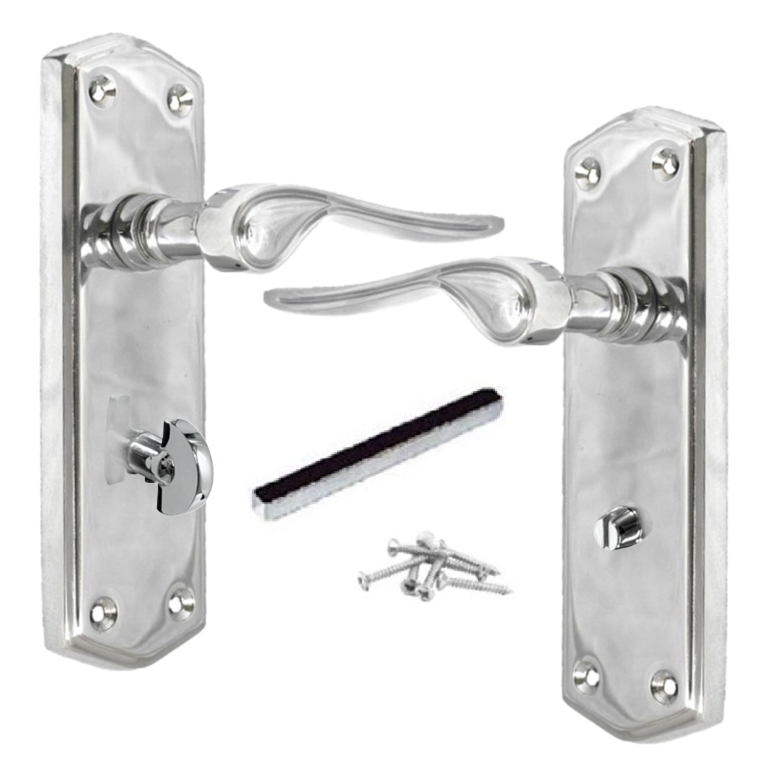 Poignées de porte Stellar à levier à défilement avec serrure de salle de bain interne - Chrome 170 mm x 50 mm