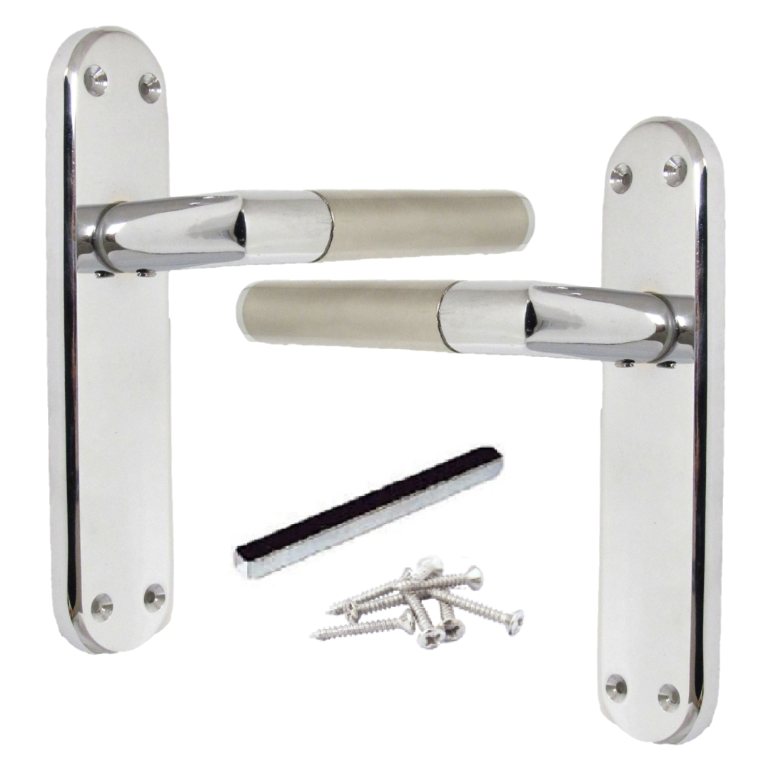 Poignées de porte à levier droit à onglet Duo - Chrome satiné 180 mm x 40 mm