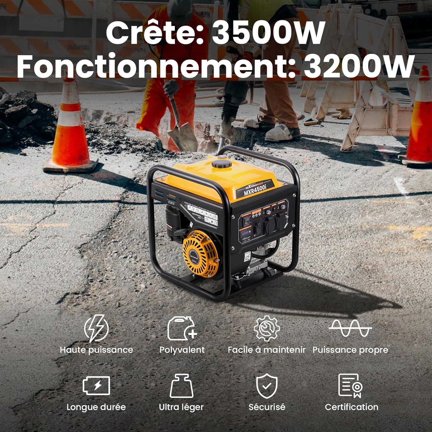 maXpeedingrods groupe électrogène 3500W essence, 230V + USB, léger