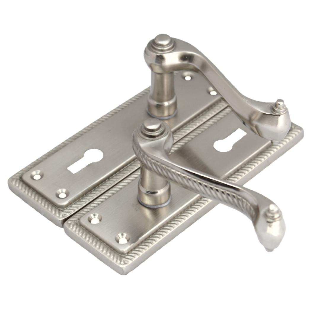 Poignées de porte à levier style géorgien, bord cordé, satiné, 150 mm x 50 mm