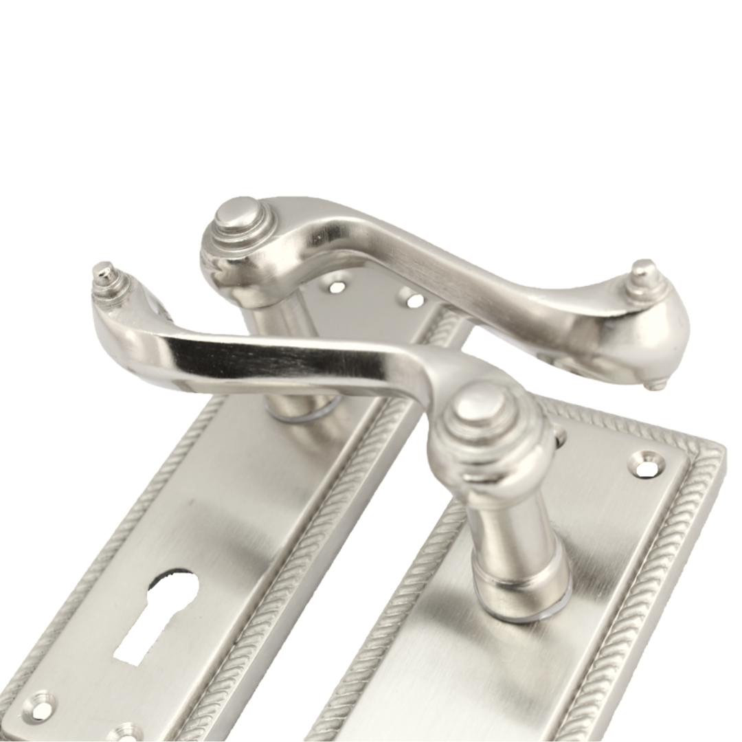 Poignées de porte à levier style géorgien, bord cordé, satiné, 150 mm x 50 mm