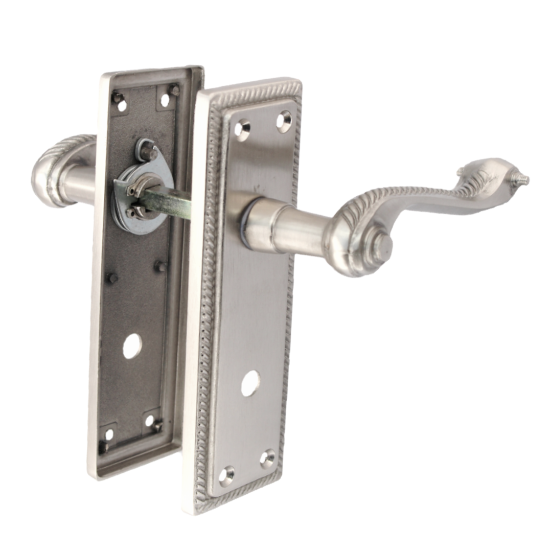 Poignées de porte de salle de bain style géorgien, levier, bord cordé, satiné, 150 mm x 50 mm