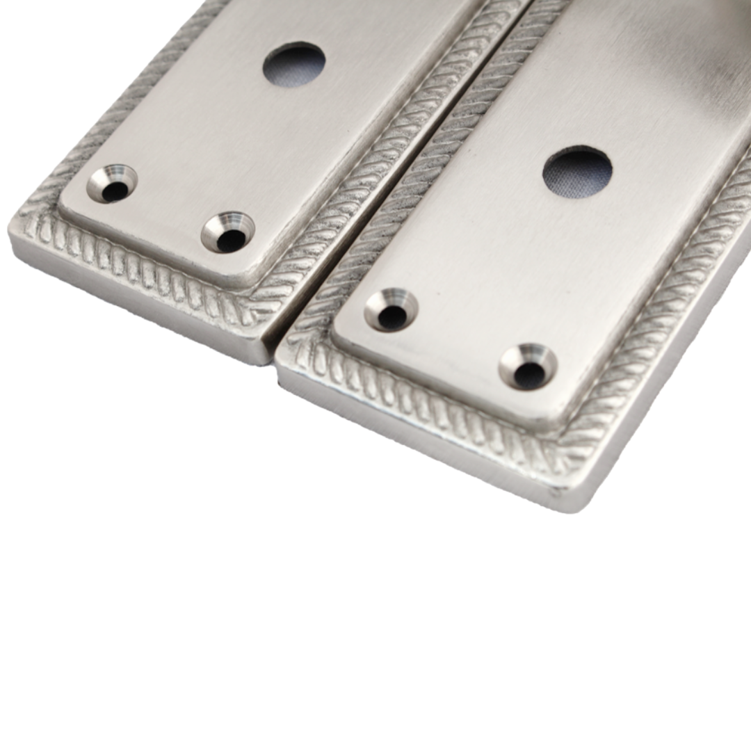 Poignées de porte de salle de bain style géorgien, levier, bord cordé, satiné, 150 mm x 50 mm