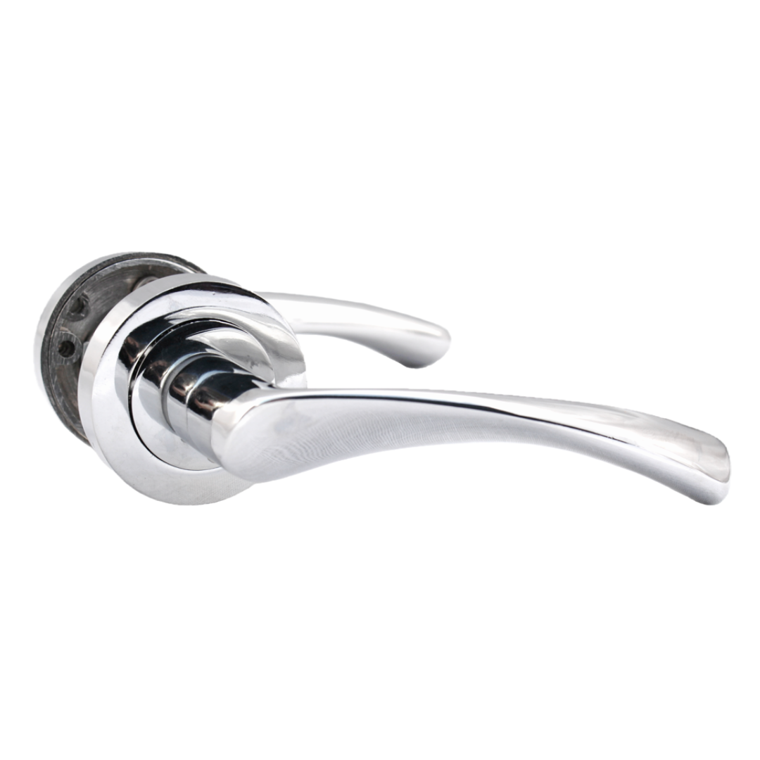 Poignée de porte Astrid à levier pivotant sur rosace - Chrome 120 mm