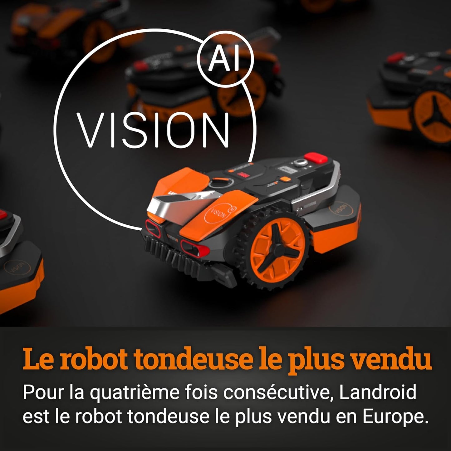 WORX Landroid Vision WR205E robot tondeuse 500m², IA, bordure, caméra