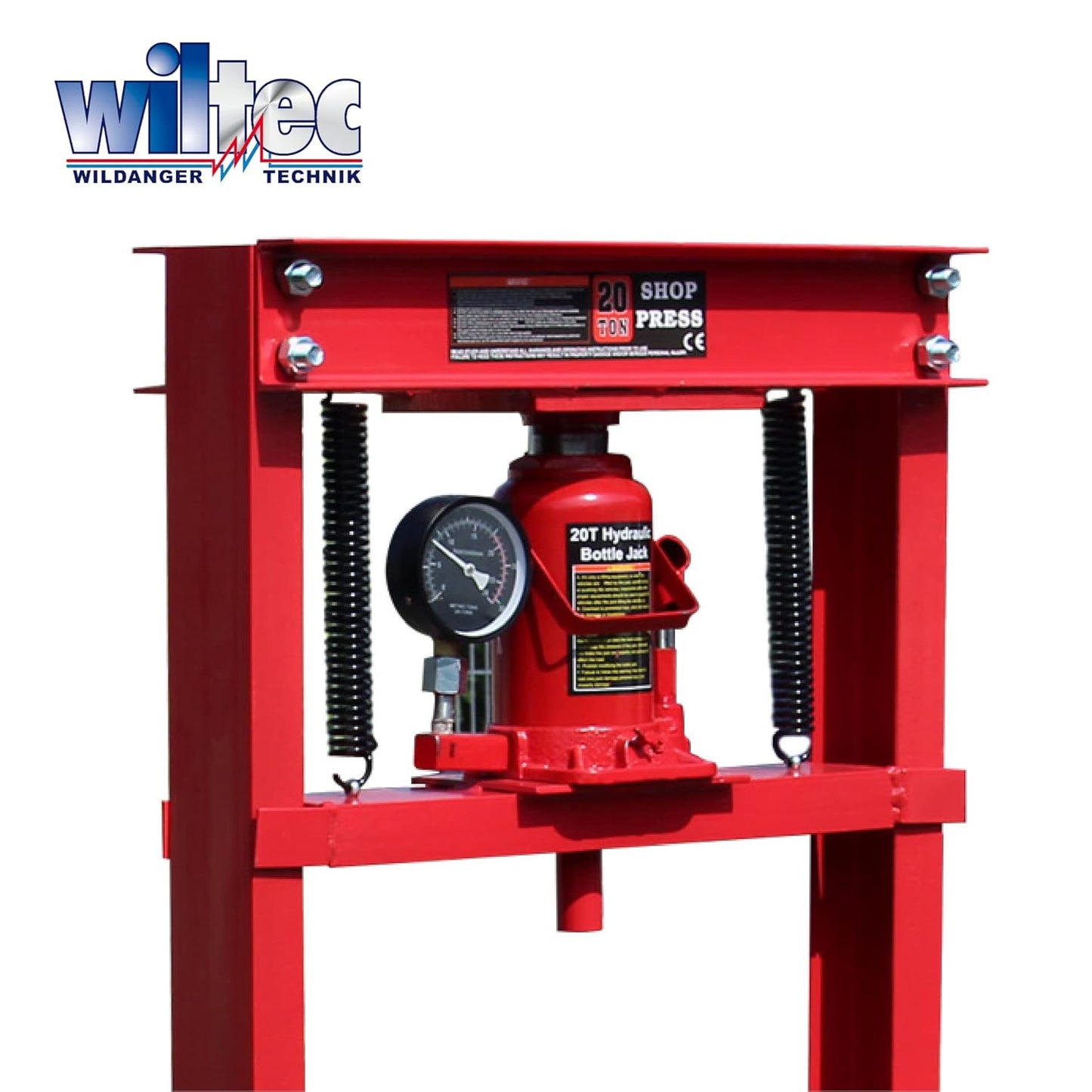 Wiltec presse hydraulique 20t, cadre atelier, 680x600x1500mm, vérin + manomètre