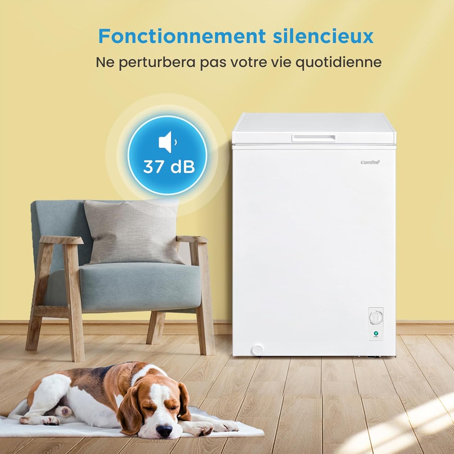 COMFEE' congélateur coffre 143L RCC146WH2EU, inverter, 4*, convertible, blanc