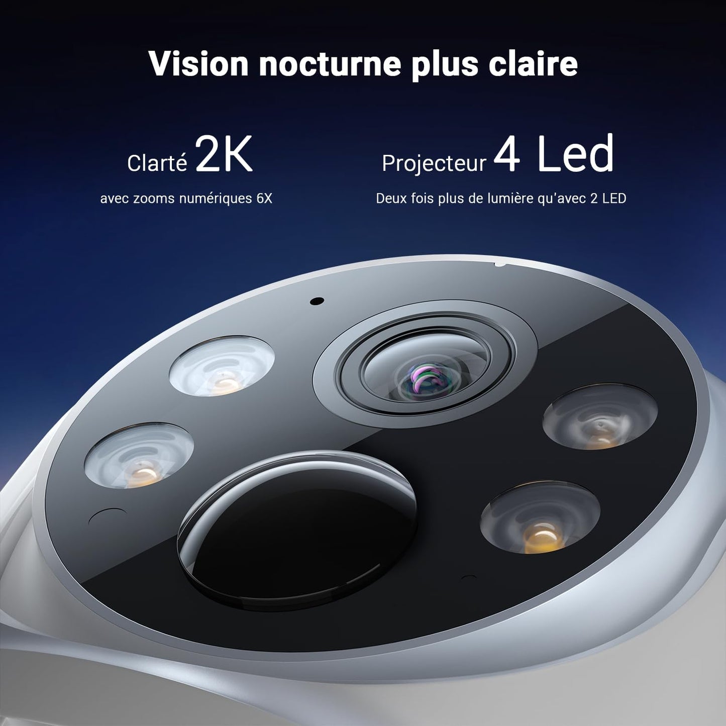 ANSQUE caméra surveillance WiFi 2K solaire, kit 4 caméras PTZ 360°, alarme couleur