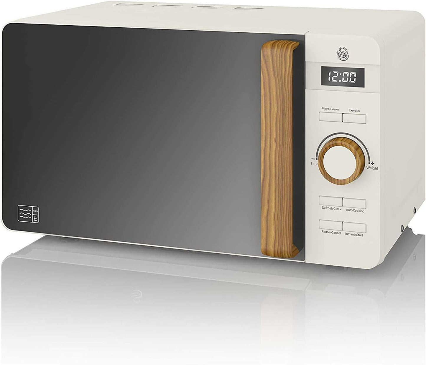 Swan Nordic micro-ondes 20L + bouilloire 1.7L blanche, design bois