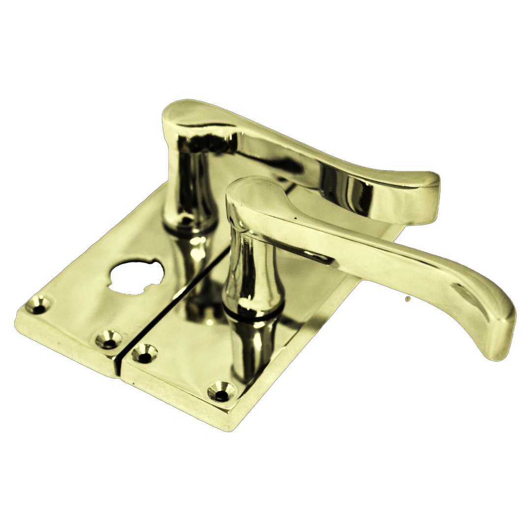 Poignées de porte à volutes pour salle de bain, WC, serrure de confidentialité - Laiton, 118 x 40 mm