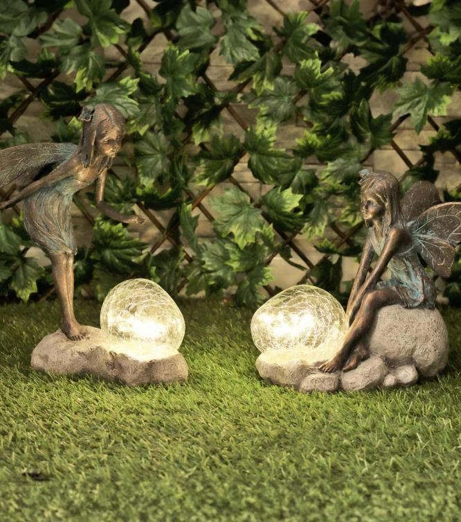 Fée en résine sur escargot ou avec bulle de fleur lumineuse solaire - Sculpture magique pour décoration de jardin intérieur et extérieur