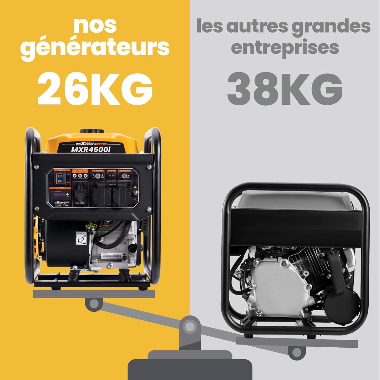 maXpeedingrods groupe électrogène 3500W essence, 230V + USB, léger