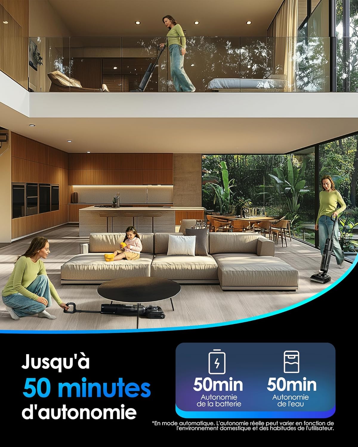 Tineco Floor One S7 Stretch aspirateur laveur, anti-emmêlage, 50min, auto-nettoyage