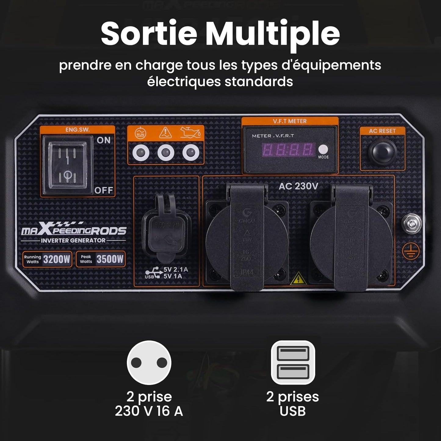 maXpeedingrods groupe électrogène 3500W essence, 230V + USB, léger
