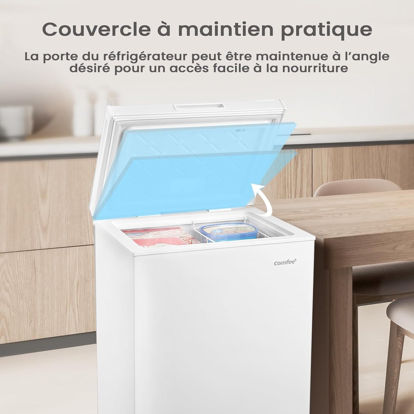 COMFEE' congélateur coffre 143L RCC146WH2EU, inverter, 4*, convertible, blanc