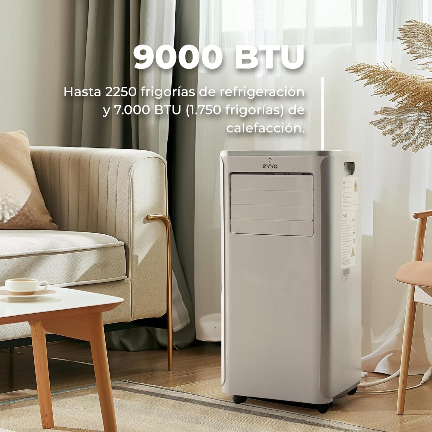 EVVO climatiseur portable chaud/froid 9000BTU, 4-en-1, 20m², classe A