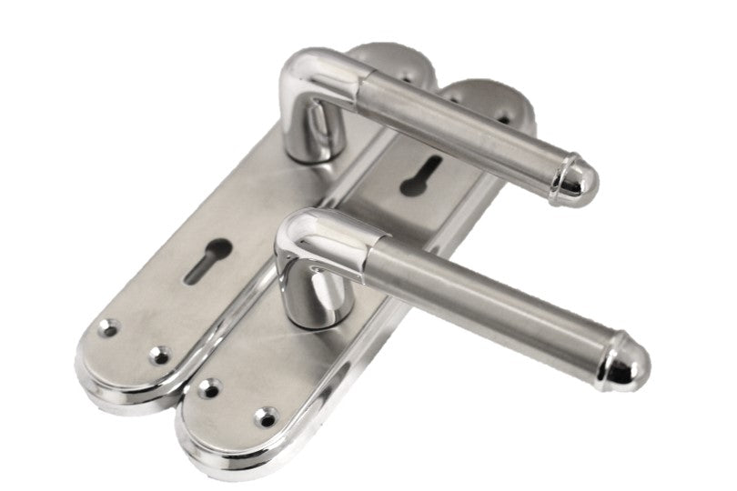 Poignée de porte Marina à levier de verrouillage bicolore - Chrome et satin
