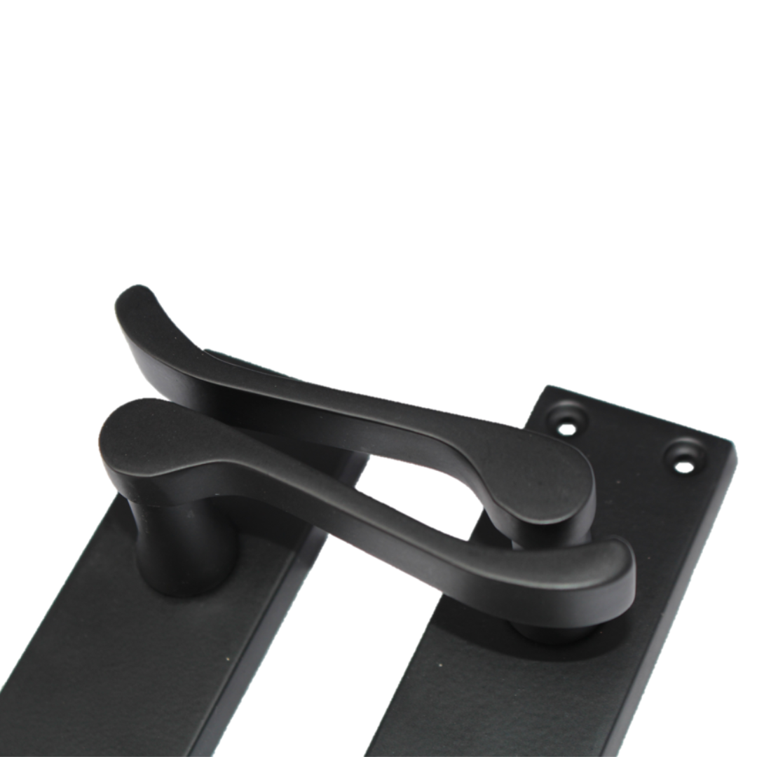 Poignées de porte victoriennes à levier et serrure à volutes - Noir mat 150 x 40 mm
