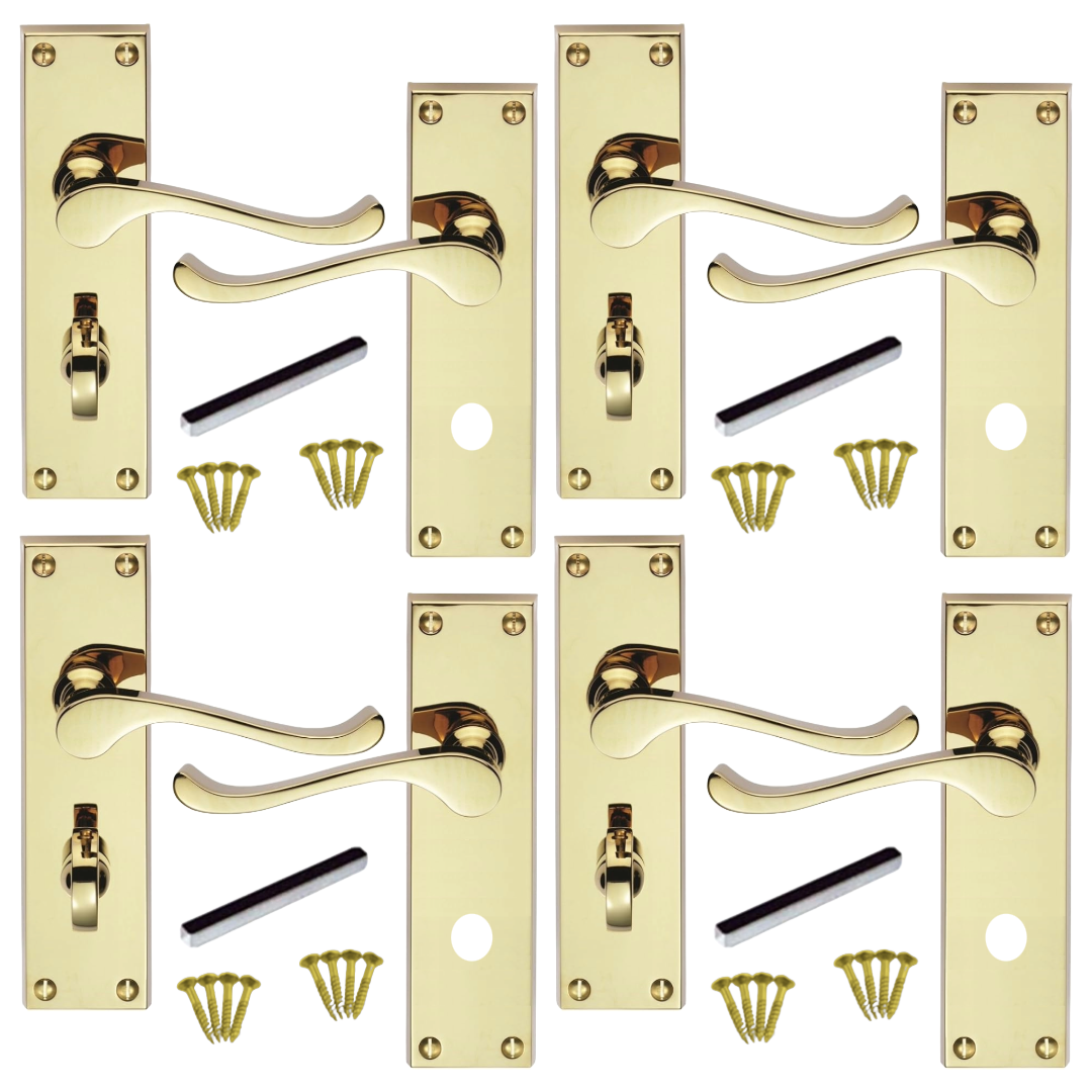 Poignées de porte multi-packs, style victorien, levier à volutes, serrure de salle de bain - Laiton, 1/4/6 paires