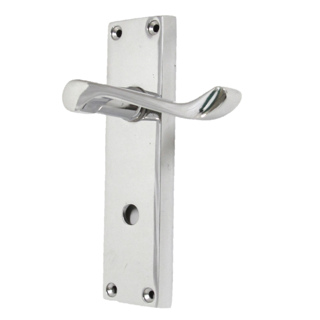 Poignées de porte de style victorien avec levier à volutes et serrure pour salle de bain - Chrome 150 x 40 mm