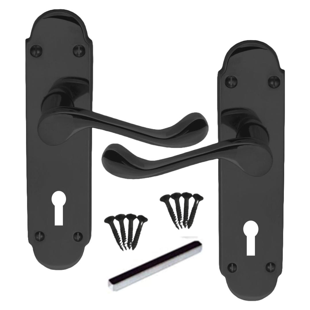 Poignées de porte multipack nickel noir Epsom style victorien, serrure à levier à volutes, 1/4/6 paires