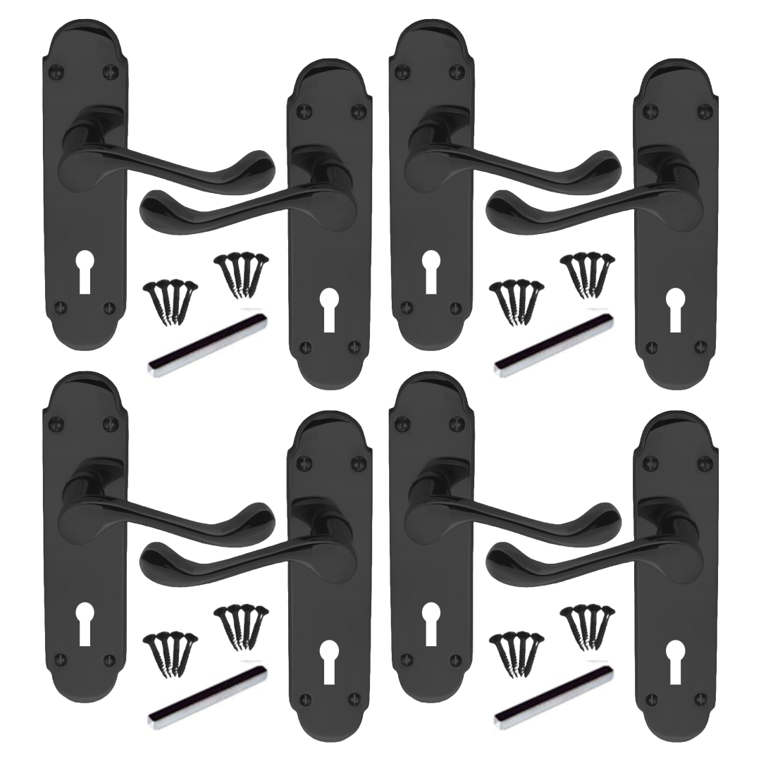 Poignées de porte multipack nickel noir Epsom style victorien, serrure à levier à volutes, 1/4/6 paires