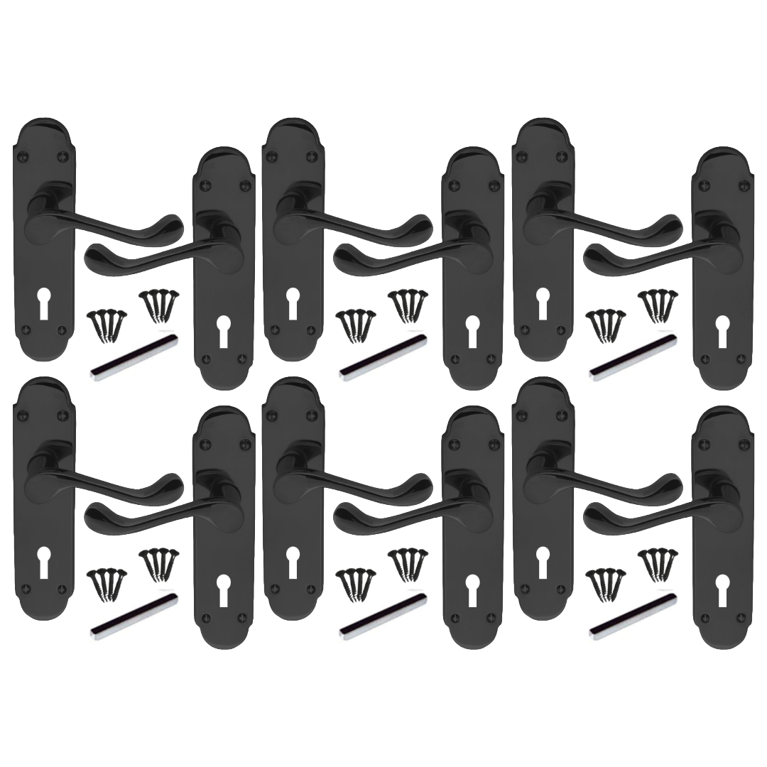 Poignées de porte multipack nickel noir Epsom style victorien, serrure à levier à volutes, 1/4/6 paires