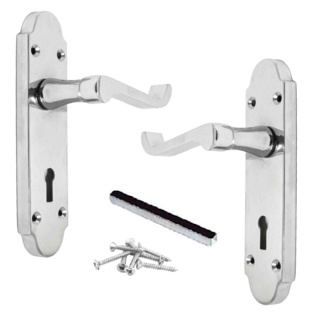 Poignée de porte Epsom à clé et levier de défilement - Chrome poli