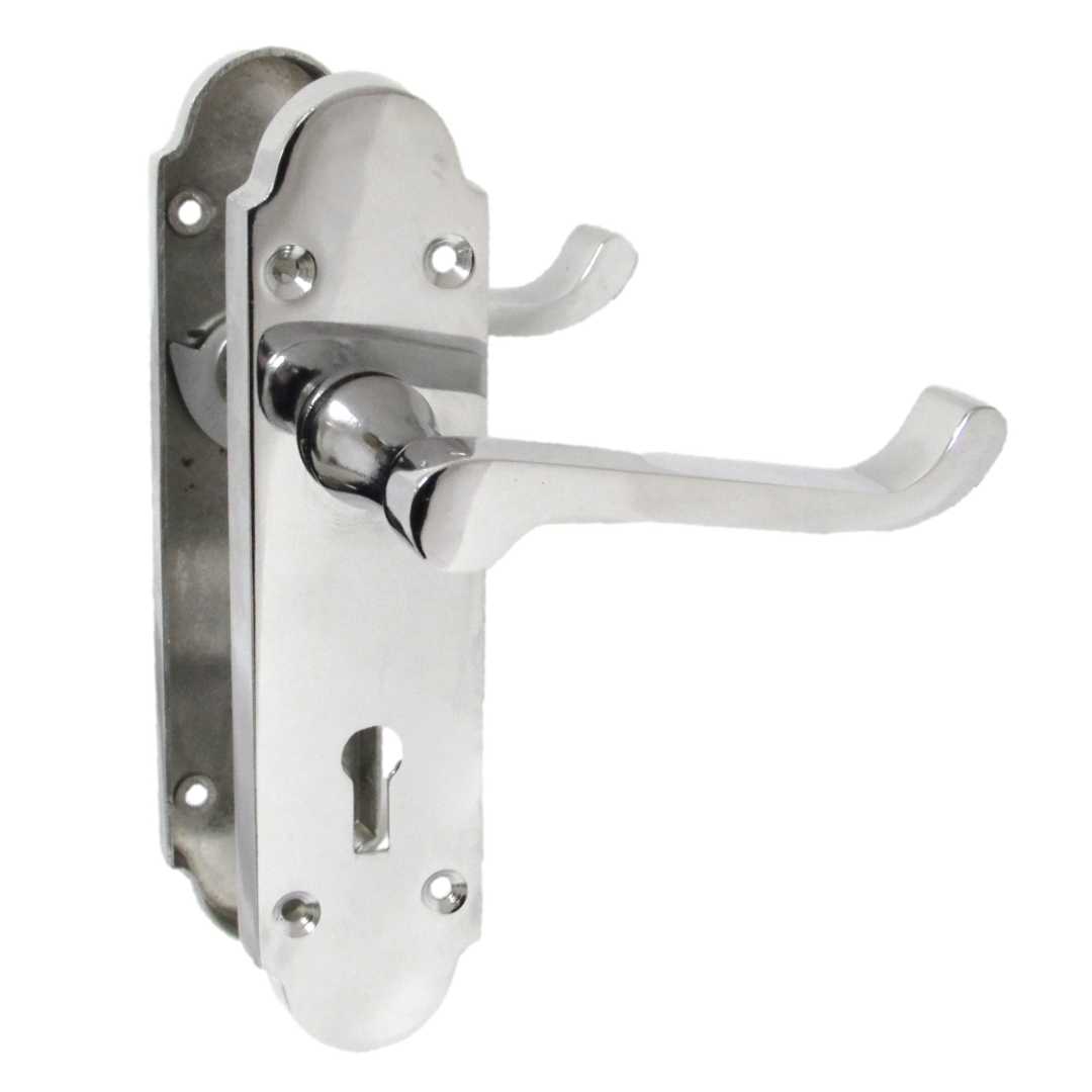 Poignée de porte Epsom à clé et levier de défilement - Chrome poli