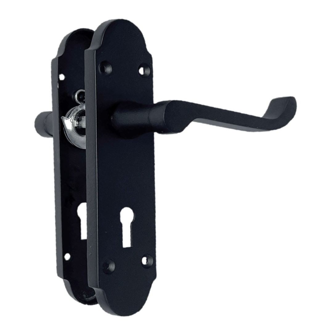 Poignée de porte Epsom à clé et levier de défilement - Pack Chrome noir mat