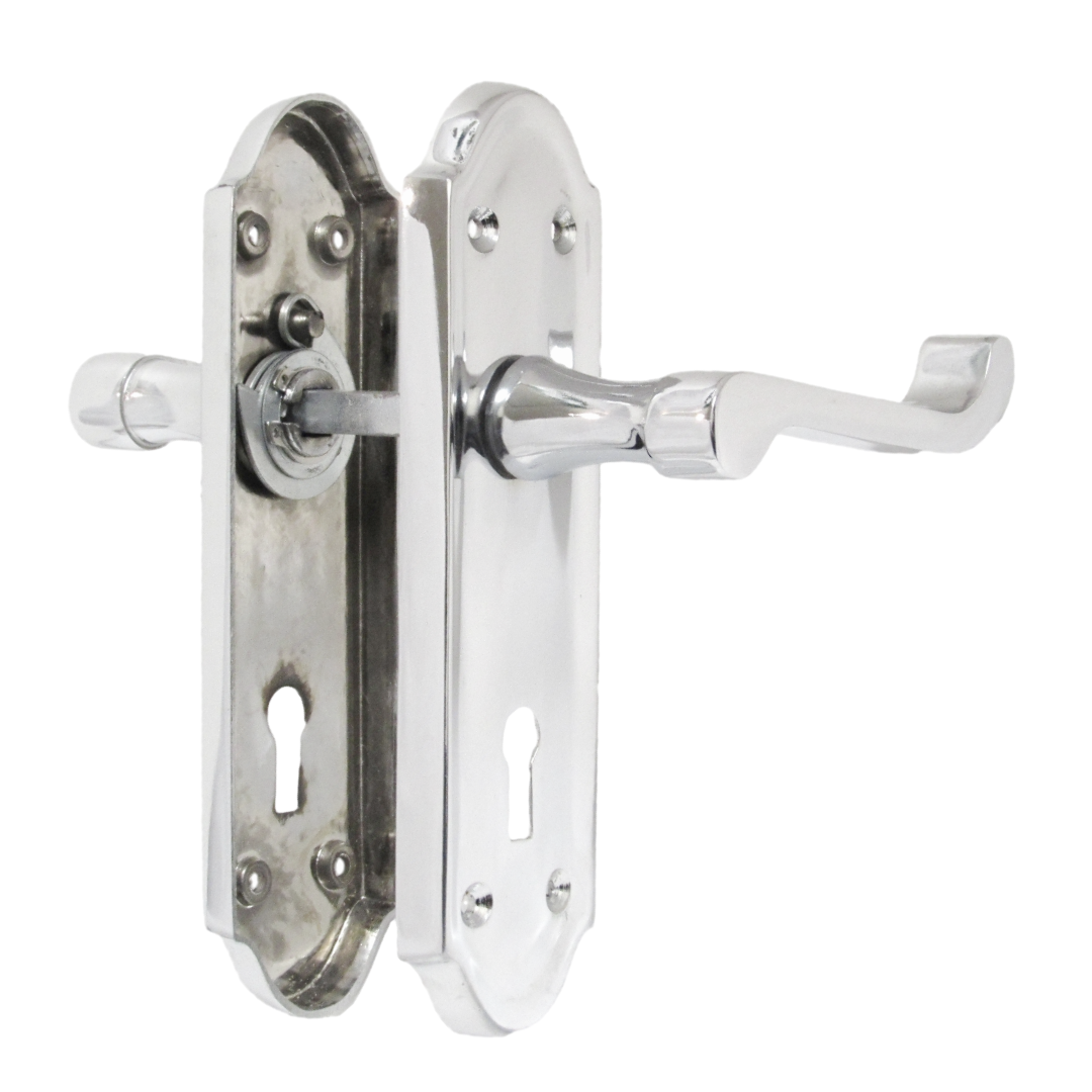 Poignée de porte Ashford avec serrure à clé et levier à défilement - Pack de serrures à clé chromées
