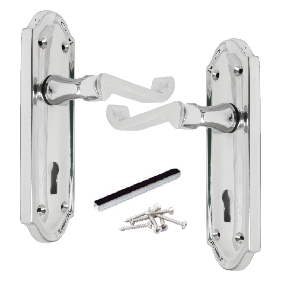 Poignée de porte Ashford avec serrure à clé et levier de défilement - Chrome