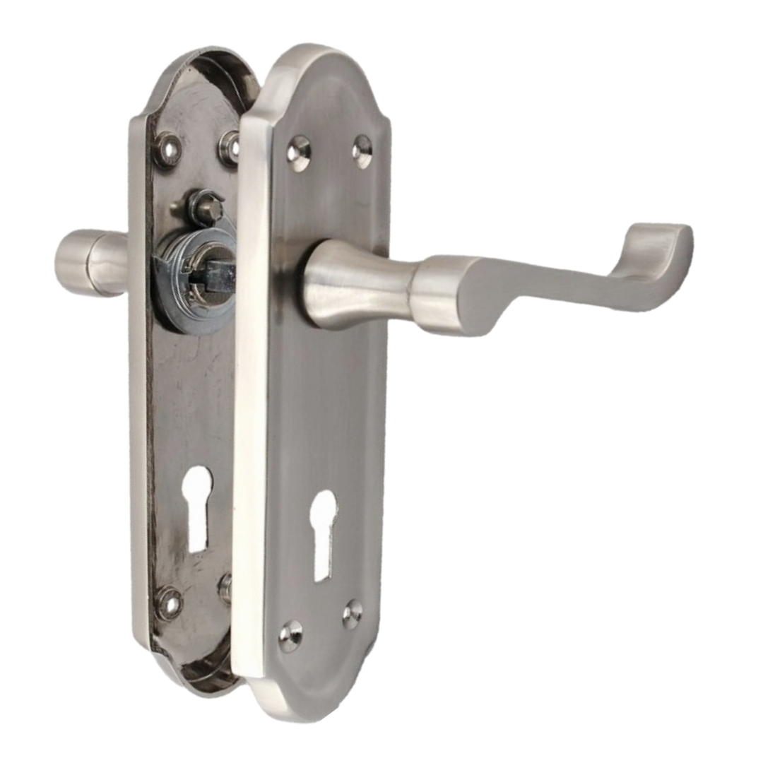 Poignée de porte Ashford avec serrure à clé et levier à défilement - Pack de serrures à clé satinées