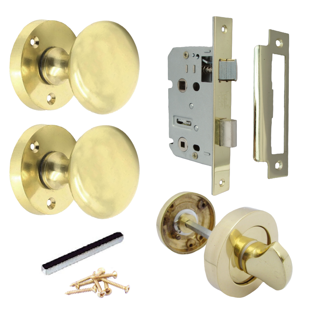 Boutons de porte ronds victoriens à mortaise à ressort - Serrure à bouton-poussoir en laiton, paquet de 56 mm