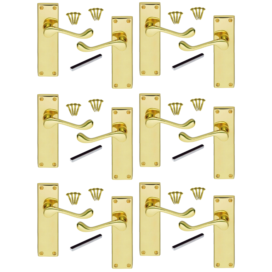 Poignée de porte multipack style victorien moderne, loquet de 150 mm, laiton, 1/4/6 paires