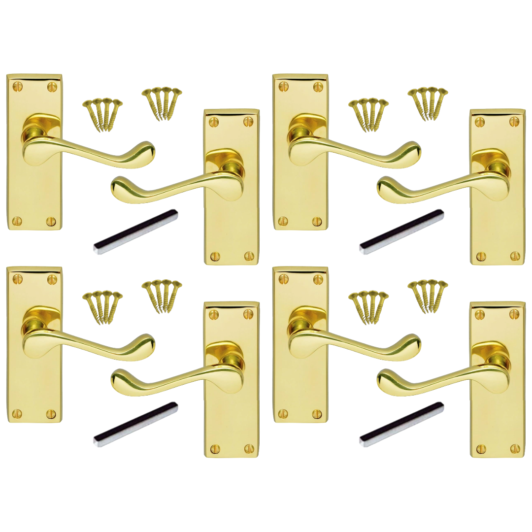 Poignée de porte multi-pack style victorien moderne, loquet à volutes - Laiton, 1/4/6 paires