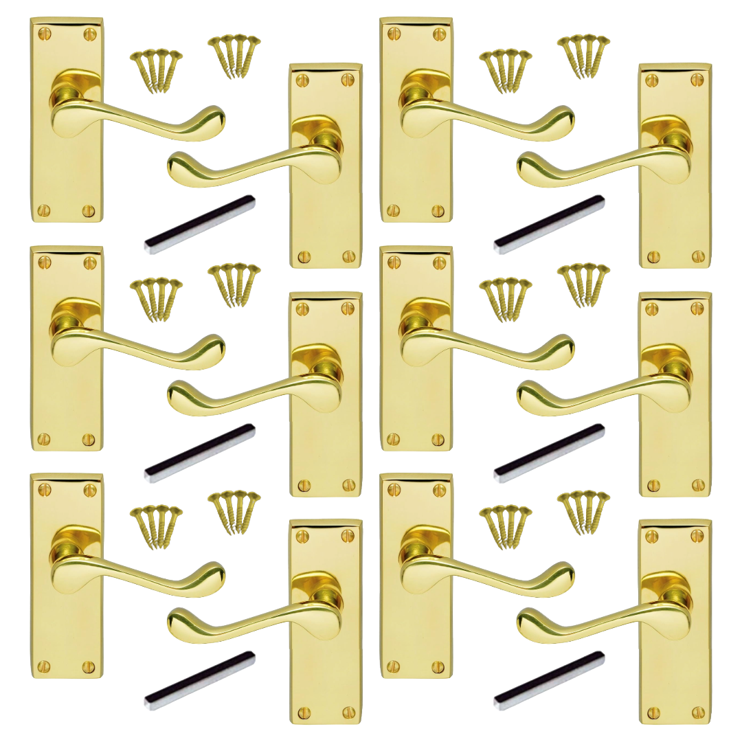 Poignée de porte multi-pack style victorien moderne, loquet à volutes - Laiton, 1/4/6 paires