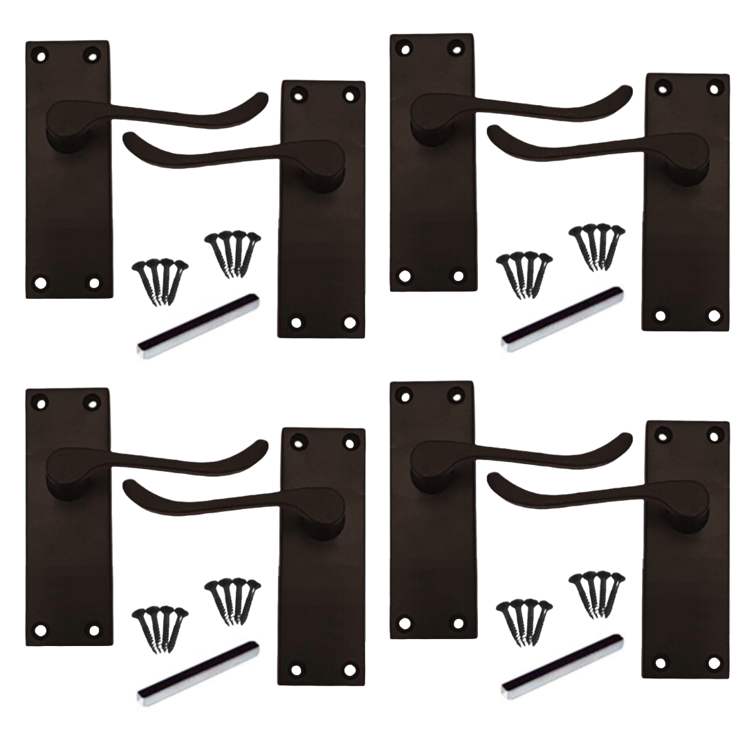 Poignées de porte à levier à défilement et loquet interne - Noir mat, 1/4/6 paires