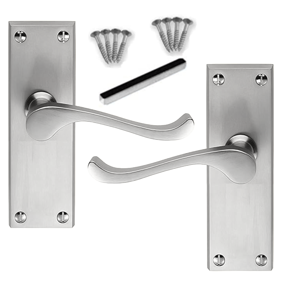 Poignées de porte à levier à défilement et loquet interne - Chrome satiné, 1/4/6 paires