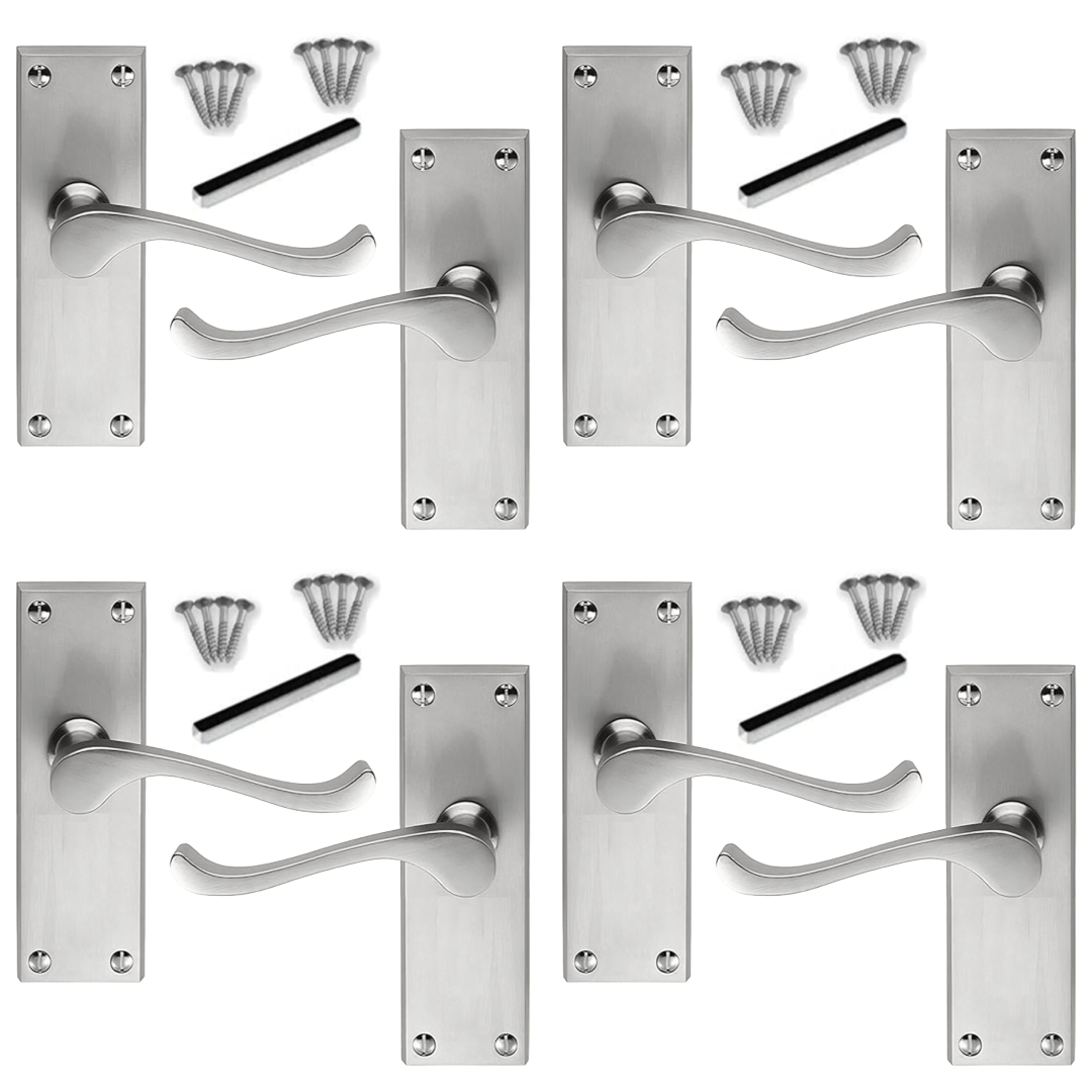 Poignées de porte à levier à défilement et loquet interne - Chrome satiné, 1/4/6 paires
