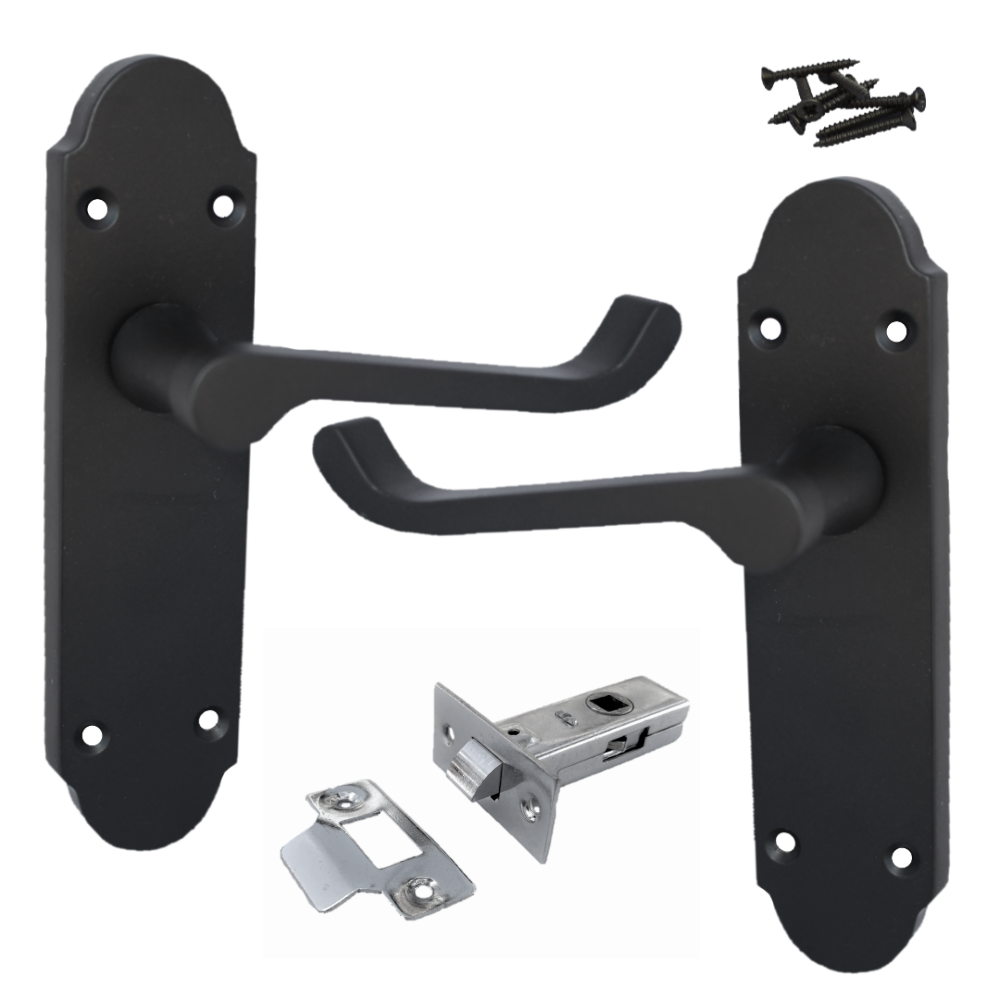Loquet de porte Epsom à levier style victorien - Pack chrome noir mat